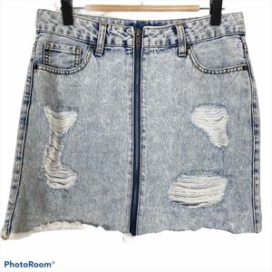 FOREVER 21 Y2K Acid Wash Mini Jean Skirt Zipper M